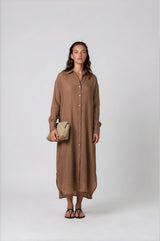Shirtdress APLA Omega Crinkled Shirtdress Taupe O/S / Taupe Apoella