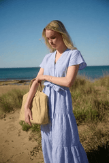 Shirtdress Apoella Milla Long Ruffle Shirtdress Striped Sky Apoella