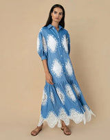 Shirtdress Borgo De Nor Bianca Lace Long Shirtdress Denim/Ivory 12UK / Blue Apoella