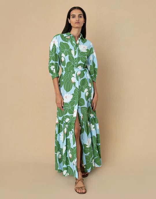 Shirtdress Borgo De Nor Bianca Linen Long Shirtdress Waterlily Green 12UK / Green Apoella