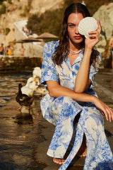 Shirtdress Evi Grintela Valerie Midi SS Shirtdress White/Blue Ocean Apoella