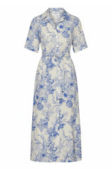 Shirtdress Evi Grintela Valerie Midi SS Shirtdress White/Blue Ocean Apoella