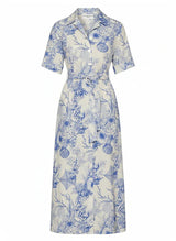 Shirtdress Evi Grintela Valerie Midi SS Shirtdress White/Blue Ocean Apoella
