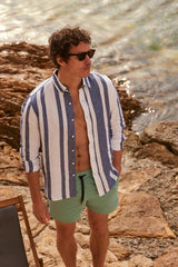 Shirts Apnée Linen Shirt Blue / White Stripes Apoella