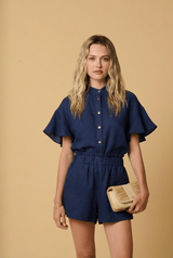 Shirts Apoella Virna Short Sleeve Shirt With Frills Denim Apoella