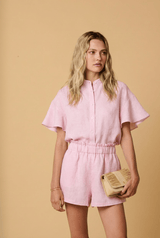 Shirts Apoella Virna Short Sleeve Shirt With Frills Pink Apoella