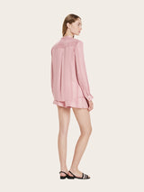 Shirts Zeus n Dione Hera Long Sleeve Textured Silk Shirt Mao Neck Pink Apoella