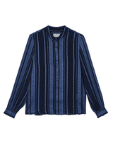 Shirts Zeus n Dione Hera Long Sleeve Textured Silk Top Mao Neck Navy Apoella