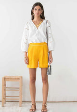 Shorts Ancient Kallos Melita Linen Shorts Amber Yellow Apoella