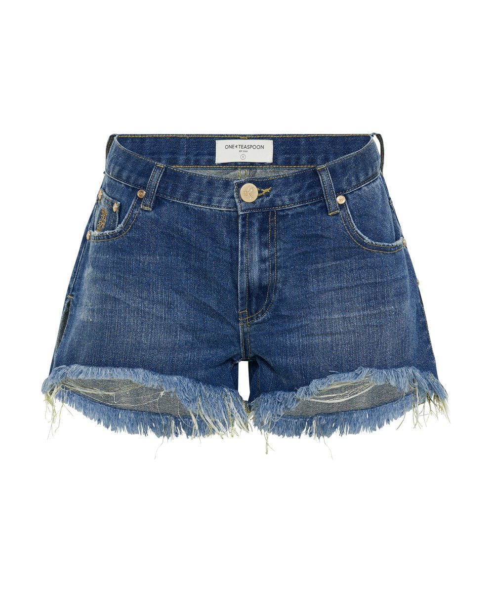 Marlons Low Waist Denim Shorts Boyfriend Shredded Gold – APOELLA