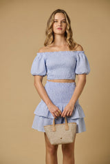 Skirts APOELLA Nafsika Smocked Short Skirt Striped Blue Apoella