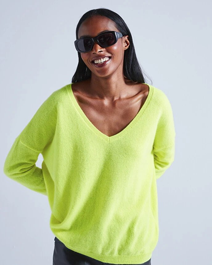 Angele V Neck Sweater Neon Lemon APOELLA