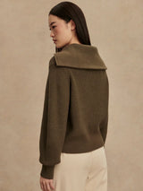 Sweater Varley Maura Half Zip Rib Knit Sweater Olive Night Apoella