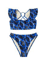 Swimwear Emmanuela Swimwear Jules Crop Top Bikini Blue/Black Leaves Apoella