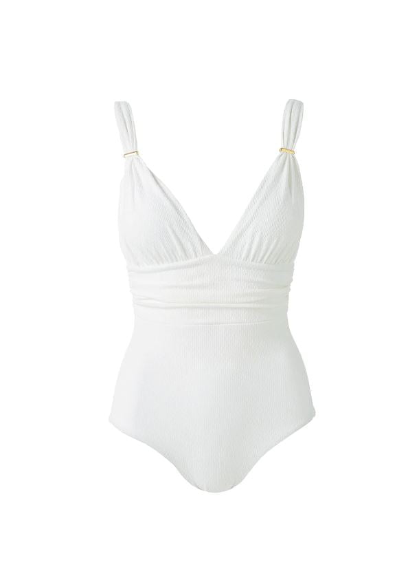 Panarea Over The Shoulder Ruched One-Piece White Chain Melissa