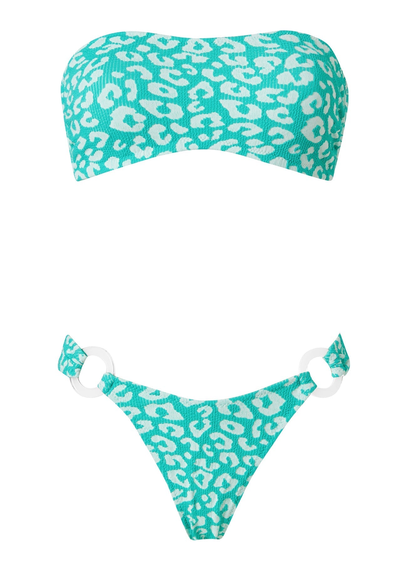 Thea Bandeau Bikini With Rings Curly Leopard Mint Stefania Frangista