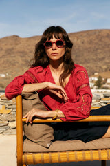 Tops Ancient Kallos Iphigenia Cut Embroidered Long Sleeve Top Rasberry Apoella