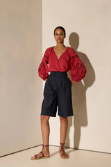 Tops Ancient Kallos Iphigenia Cut Embroidered Long Sleeve Top Rasberry Apoella