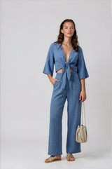 Tops APLA Alpha Giota Crinkle Tie Front Top Sky Blue Apoella