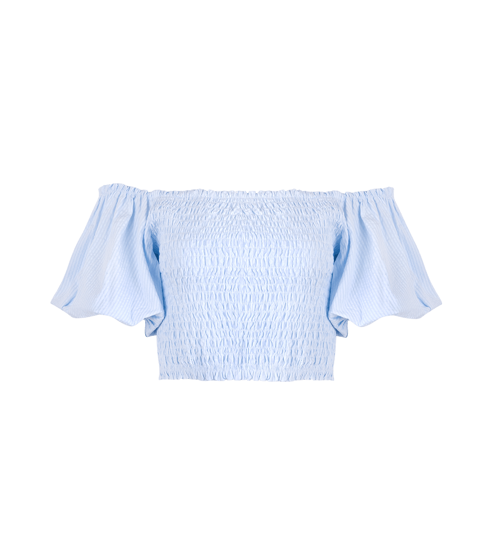 Annie Puff Sleeve Smocked Top Sky - Apoella – APOELLA