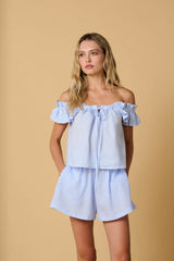 Tops Apoella Koko Ruffle Linen Top Sky Apoella
