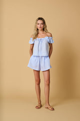 Tops Apoella Koko Ruffle Linen Top Sky Apoella