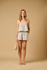 Tops Apoella Selini Smocked Top Striped Khaki Apoella