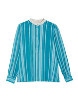 Tops Zeus n Dione Hera Long Sleeve Textured Silk Top Mao Neck Aqua Apoella