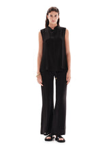 Tops Zeus n Dione Hera Sleeveless Textured Silk Top Mao Neck Black Apoella