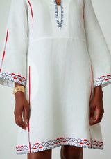 Tunic Ancient Kallos Trikeri Embroidered Linen Tunic White/Multi Apoella