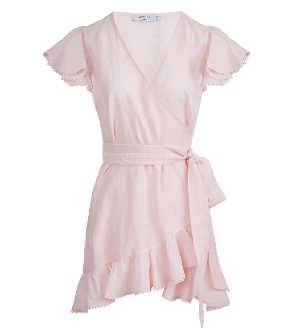 Dress Apoella Amalia Lace Linen Mini Wrap Dress S / Pink Apoella