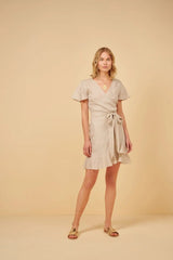 Dress Apoella Amalia Linen Mini Wrap Dress Apoella