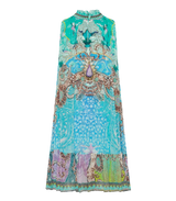 Dresses Camilla Turn Back Time High Neck Ruffle Short Dress Turquoise S / Turquoise Apoella