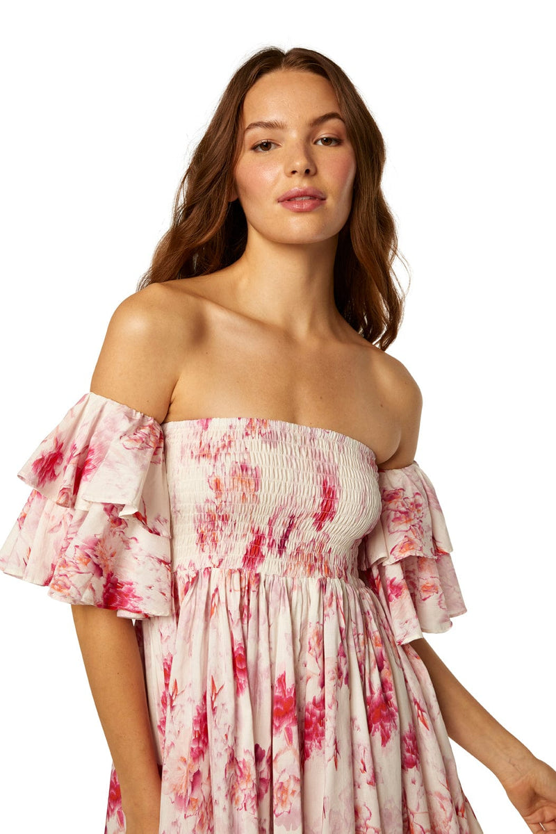 Dresses Misa Los Angeles DINA OFF SHOULDER SHORT DRESS ABSTRACT ROSE FLORA Apoella