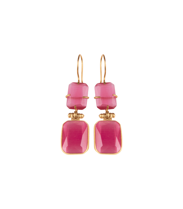Jewelry Nes Paris Albane Earrings Double Cat Eyes Cristal Tinted Swarovski Gold Plated O/S / Pink Apoella