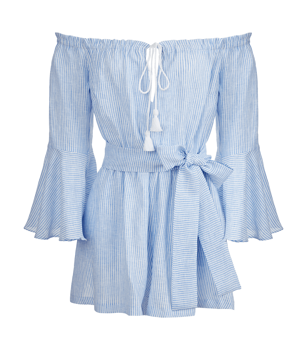 Bell sleeve Frill sleeve Stripe Off Shoulder Blouses