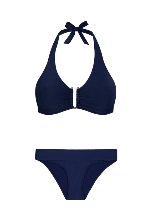 Core Textured U Bar Foldover Bikini Navy - Heidi Klein