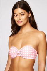 Swimwear Heidi Klein MALDIVES/CAPRI CHECK PRINT TIE FRONT BANDEAU BIKINI WHITE/PINK Apoella
