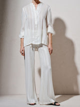 Top Zeus n Dione HERA LONG SLEEVE TEXTURED SILK TOP MAO NECK Ivory / 36 Apoella