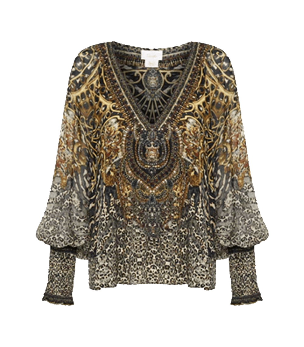 Armada Shirred Cuff Blouse Leopard Camilla Apoella APOELLA