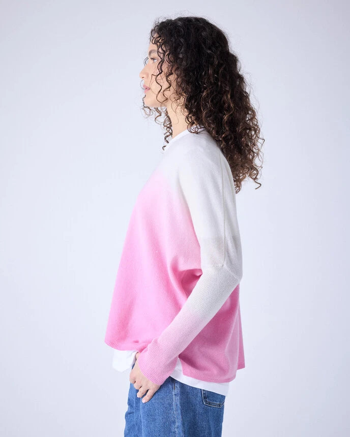 Millie Tie Dye V Neck Sweater Cream / Bubble Gum