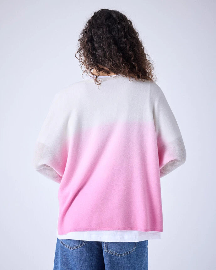 Millie Tie Dye V Neck Sweater Cream / Bubble Gum