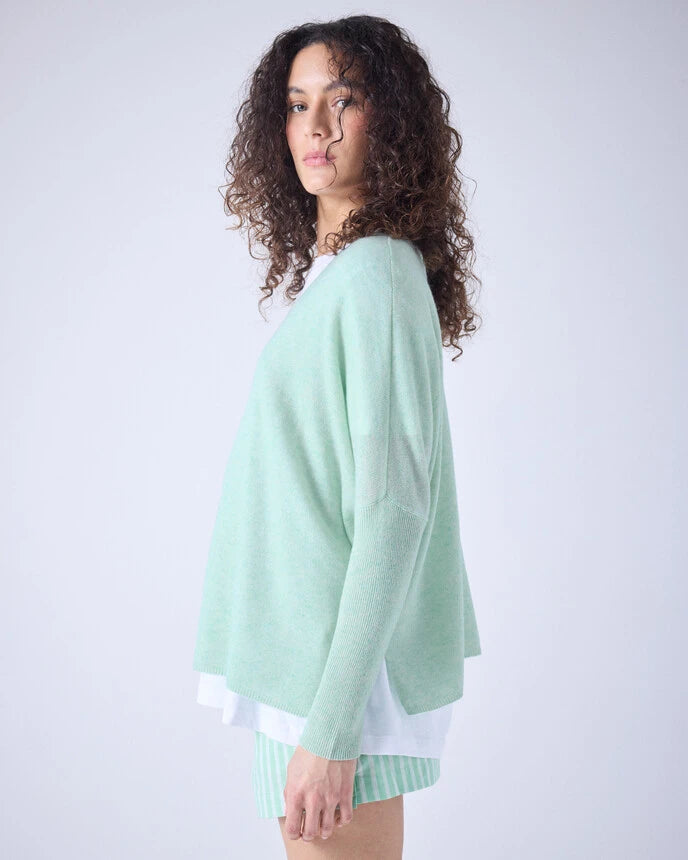 Camille V Neck Sweater Cloudy Mint