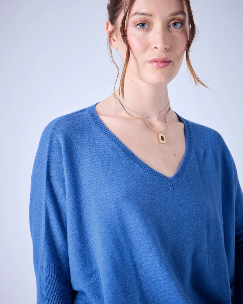 Camille V Neck Sweater Horizon Blue