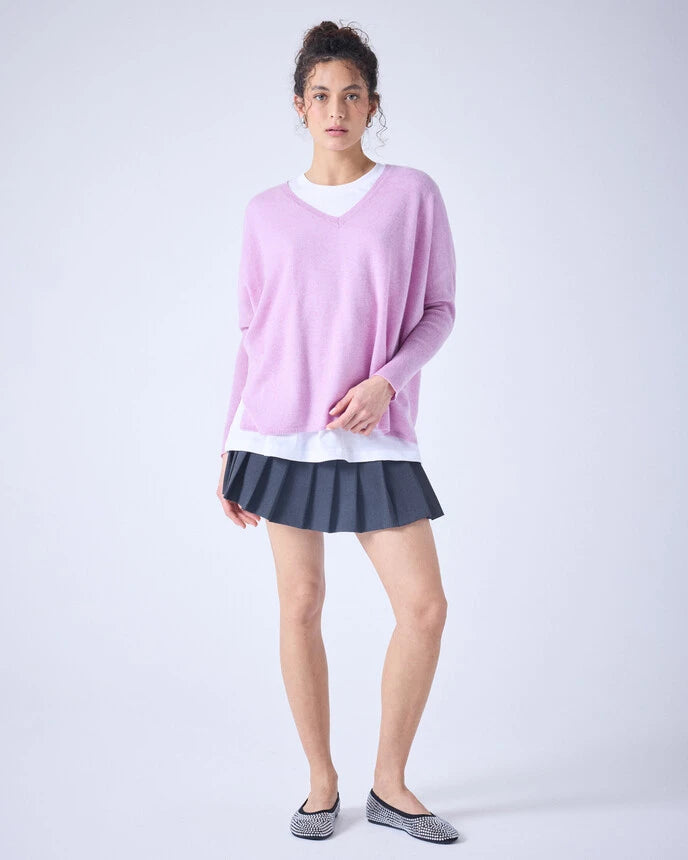 Camille V Neck Sweater Pink Peony