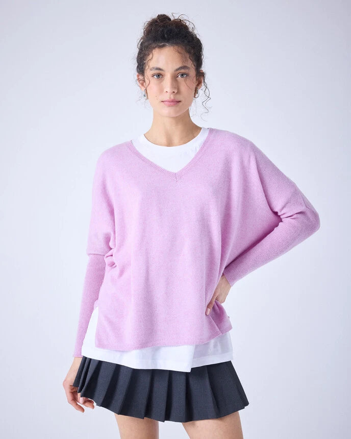 Camille V Neck Sweater Pink Peony