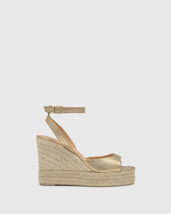 Blair 8ed Leather Wedge Espadrilles Oro