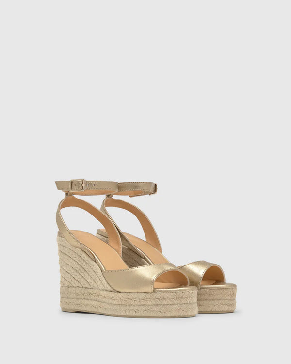 Blair 8ed Leather Wedge Espadrilles Oro