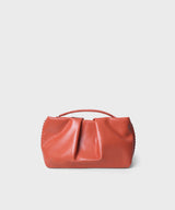 Pleated Clutch Smooth Leather Orange