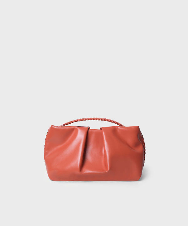 Pleated Clutch Smooth Leather Orange